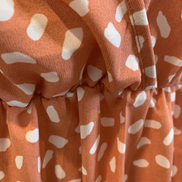 Spring time Dress Coral/Cream w/ belt flared sleeves, matching belt, V- neck MED - Picture 7 of 8